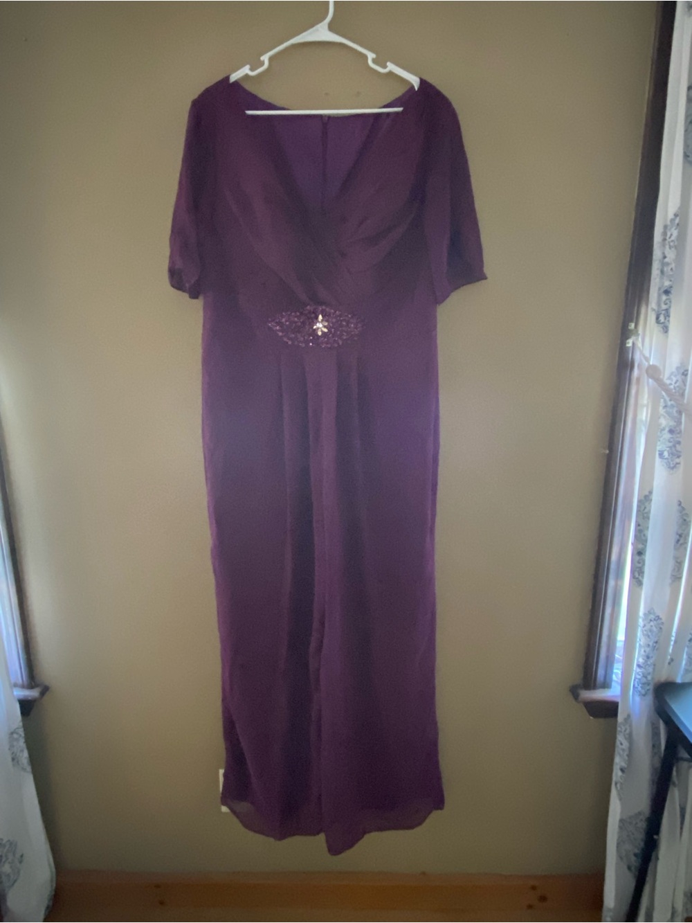 Women's Plum Evening pant suit with Beaded Waist